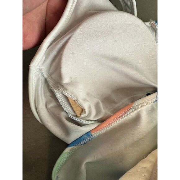 Old Navy Medium Half Zip Floral Swim Suit Blue One Piece High Leg Scoop Back - Picture 11 of 13